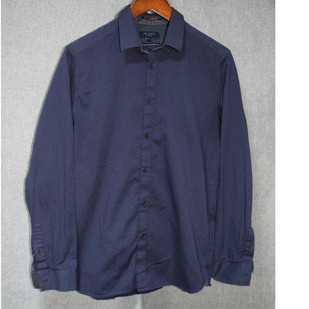 Ted Baker Navy Micro-Print Button-Down Shirt Large - image 1
